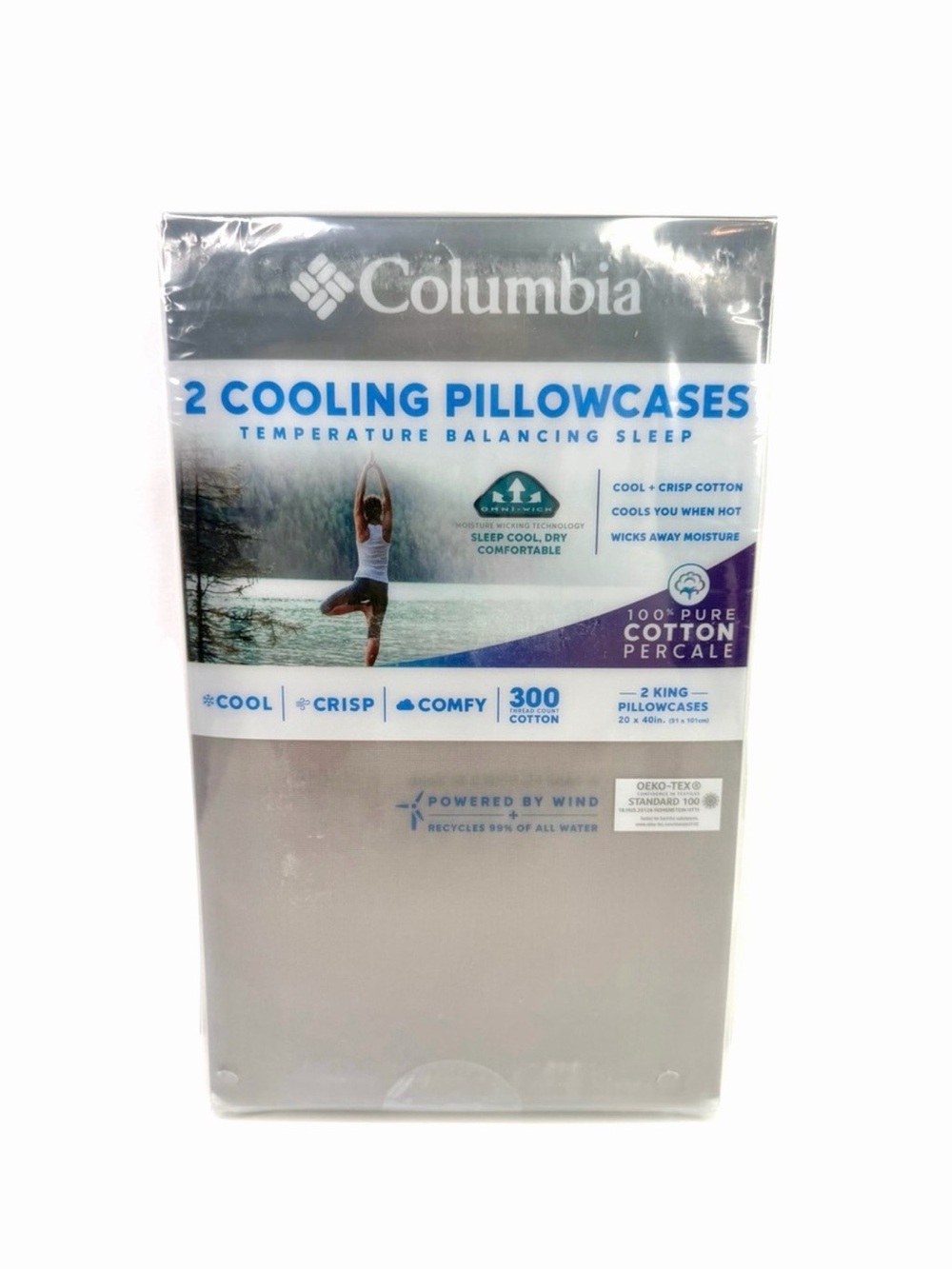 Columbia Stratus Gray 2PC Cooling Temperature Balancing King Pillowcases